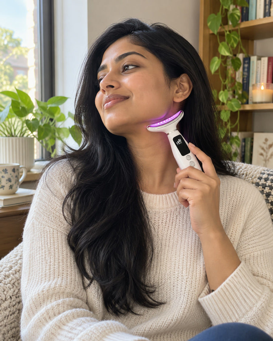 7-Color LED Face and Neck Massager with Warming and Vibration