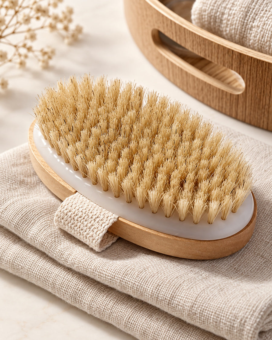 Natural Bristle Dry Body Brush with Long Handle