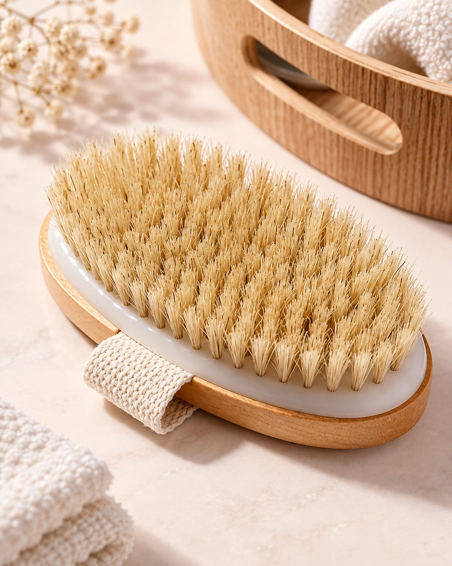 Natural Bristle Dry Body Brush with Long Handle