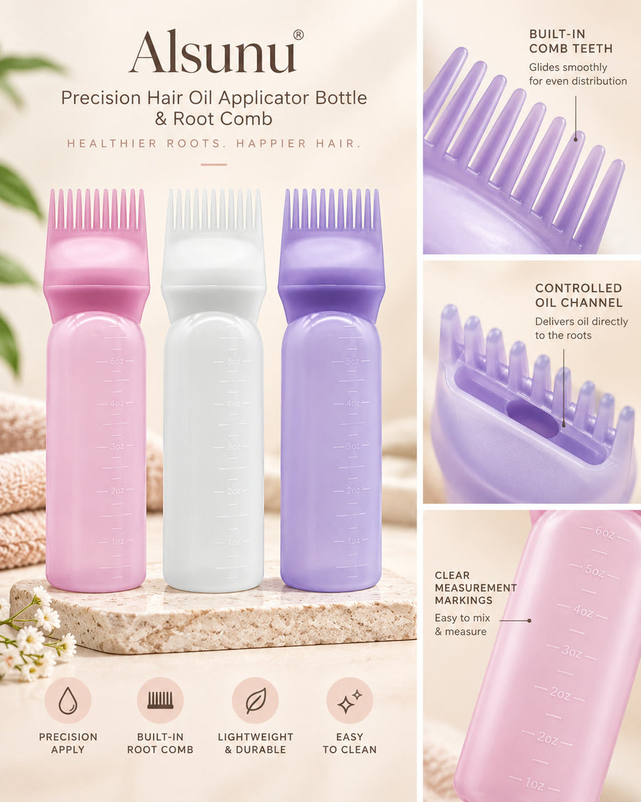 Hair Oil Applicator Bottle with Root Comb