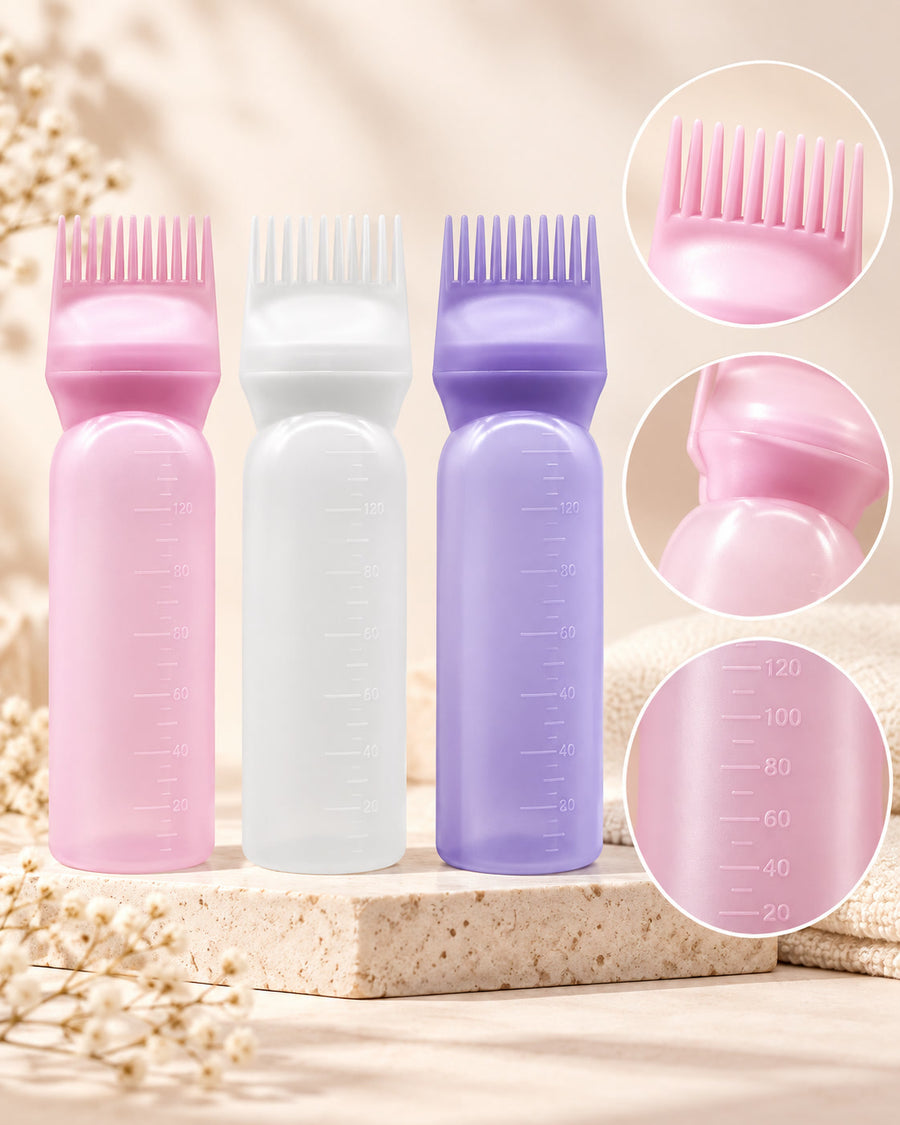 Hair Oil Applicator Bottle with Root Comb