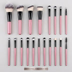 All 20 makeup brushes lined up by size, from face brushes to fine eye brushes
