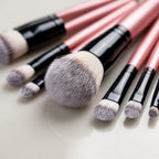 Close-up of soft, dense bristles on the face and eye brushes