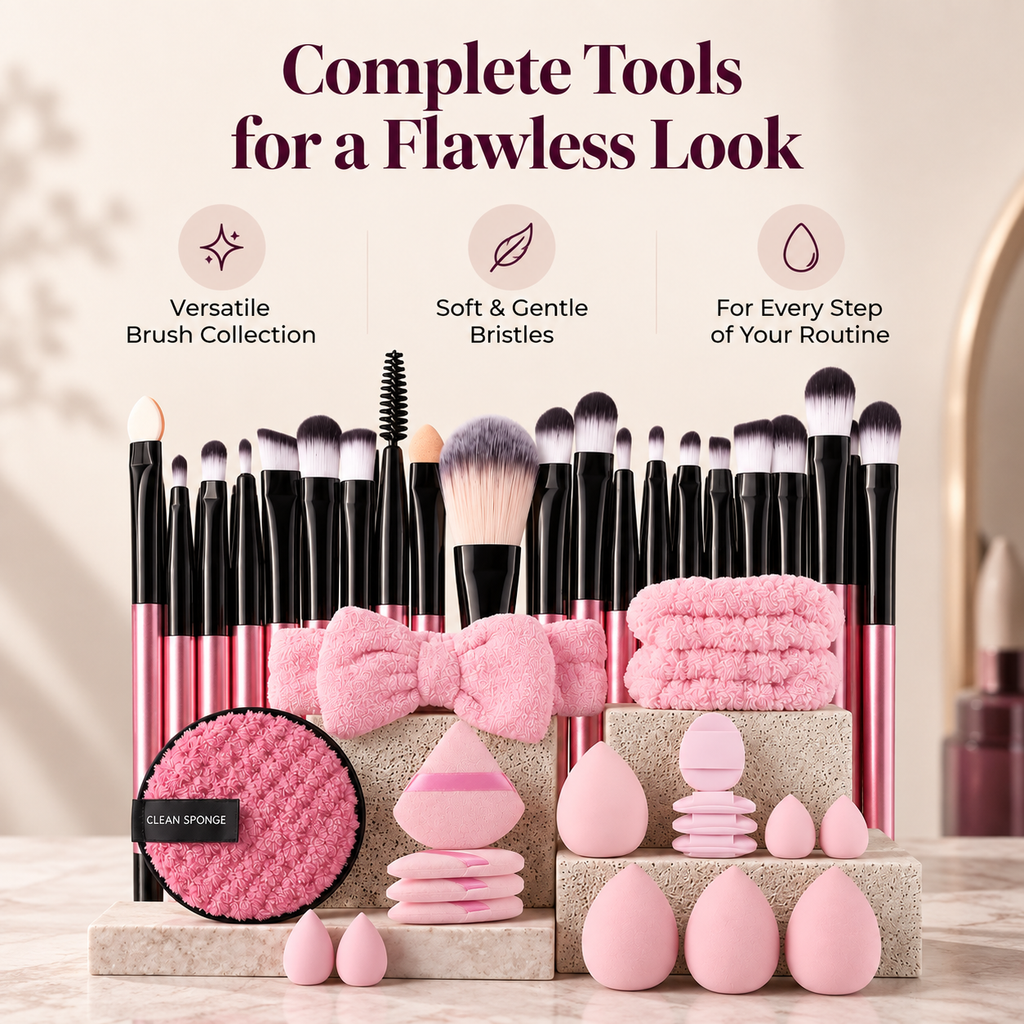 Makeup brush set with accessories: soft bristles, 20 pieces for every step of your routine