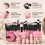 Brush set features: soft bristles, 20-piece set and quality handles