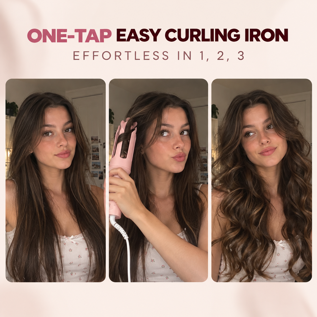 Three steps to curl hair with one tap: section, press, release