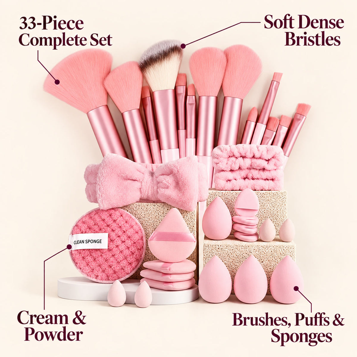 Alsunu 33-Piece Makeup Brush Set - key features