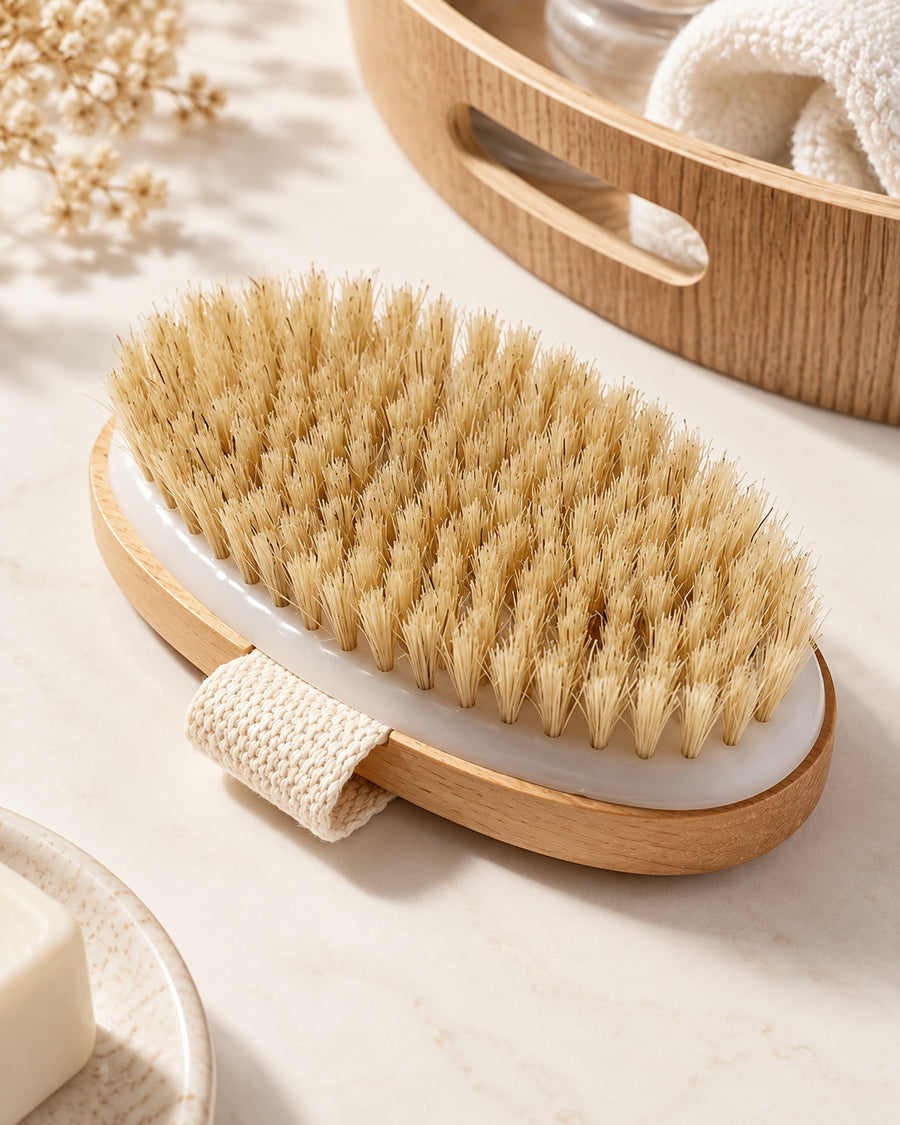 Natural Bristle Dry Body Brush with Long Handle