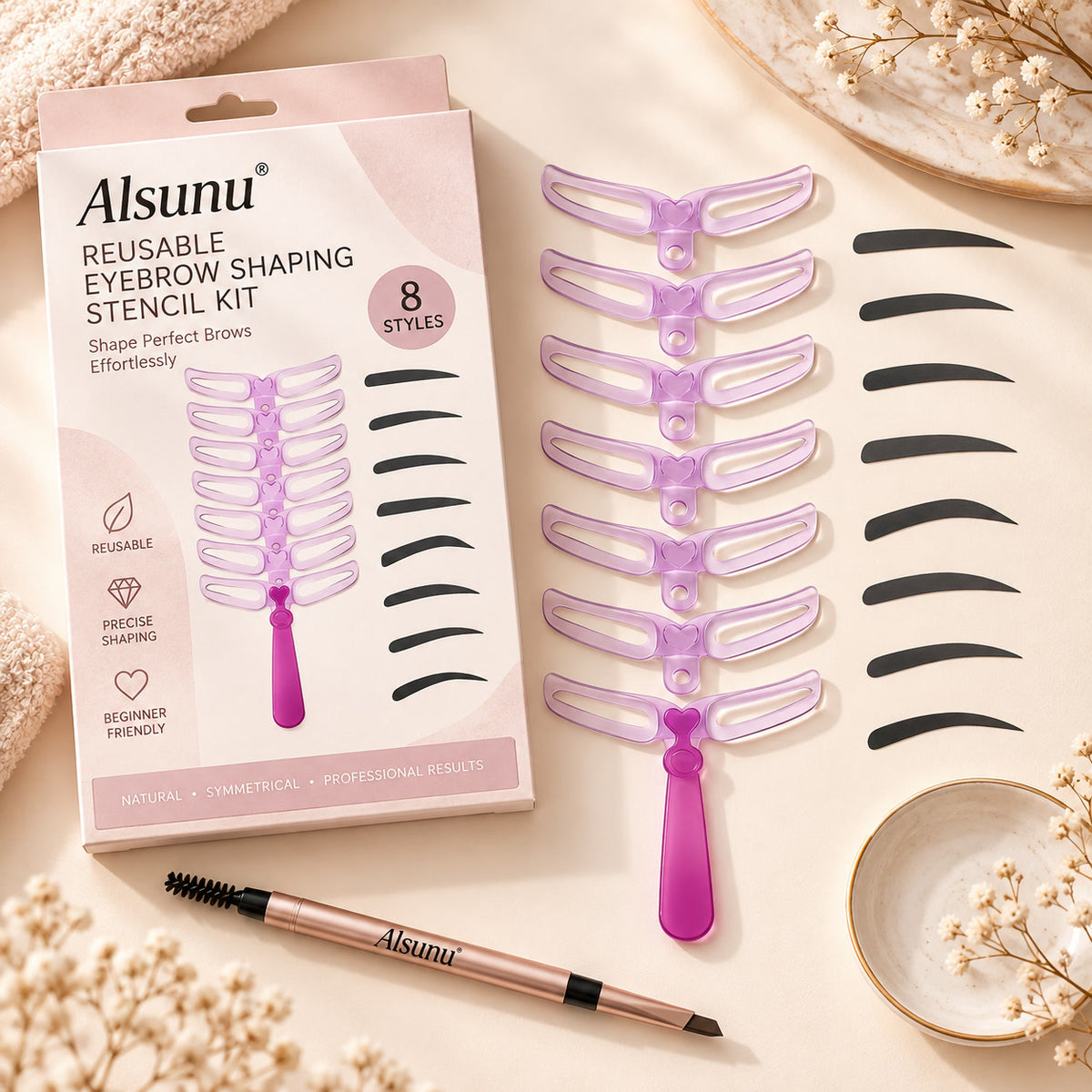 Alsunu brow stencil kit in use