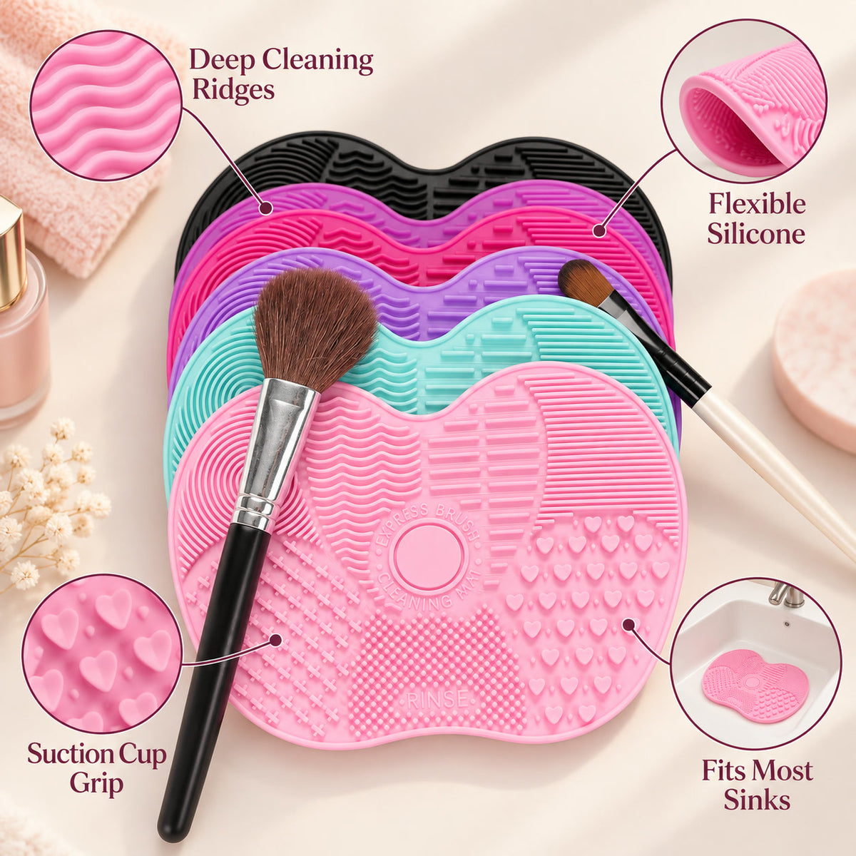 Alsunu brush cleaning mat, angled detail