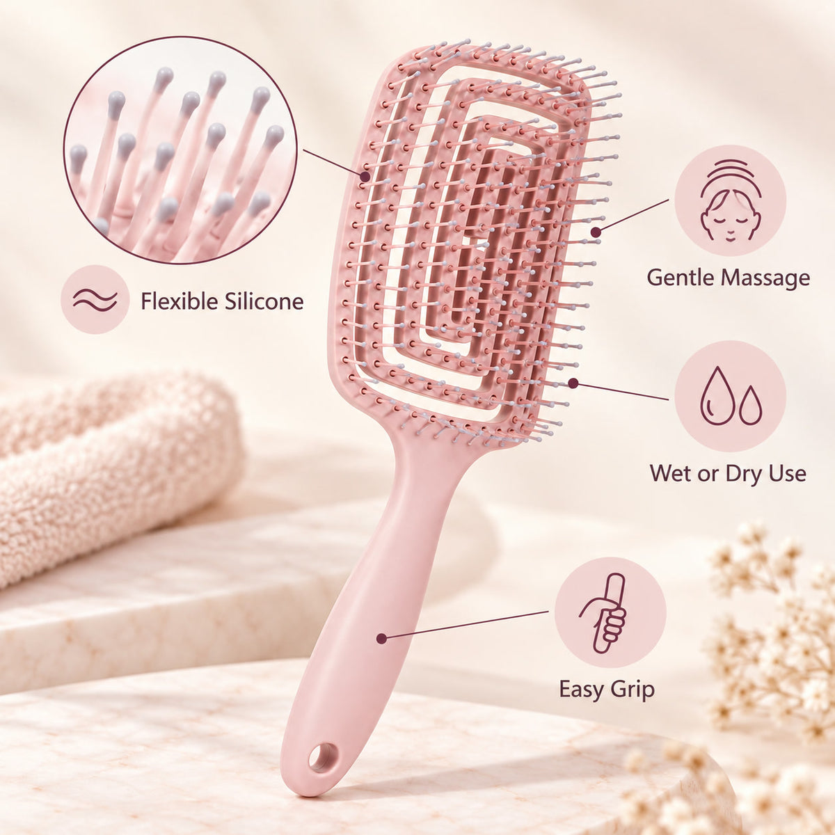 Alsunu scalp massage comb, angled detail