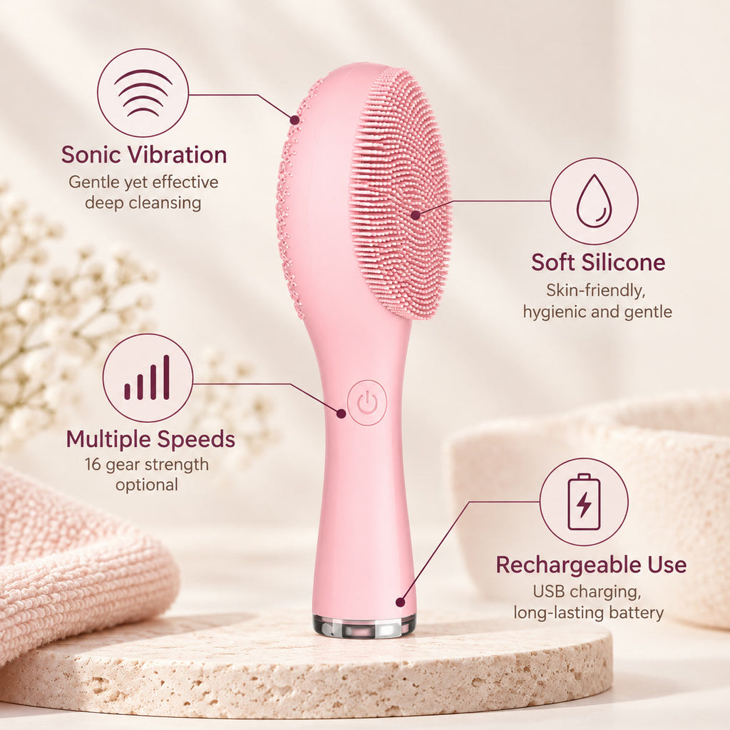 Alsunu sonic cleansing brush, angled detail