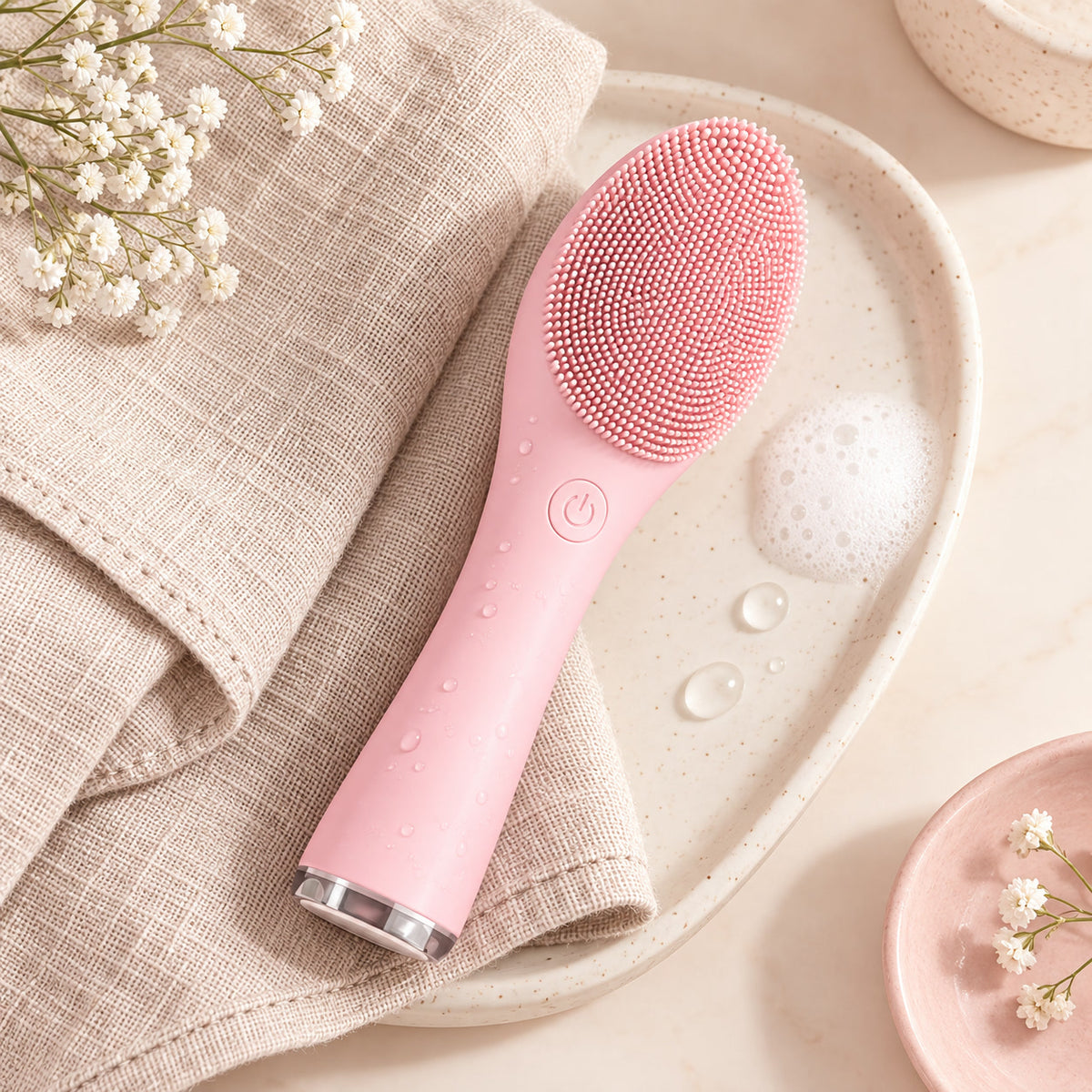 Alsunu sonic cleansing brush in use