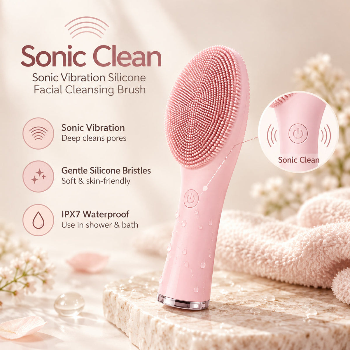 Alsunu sonic cleansing brush, size and features