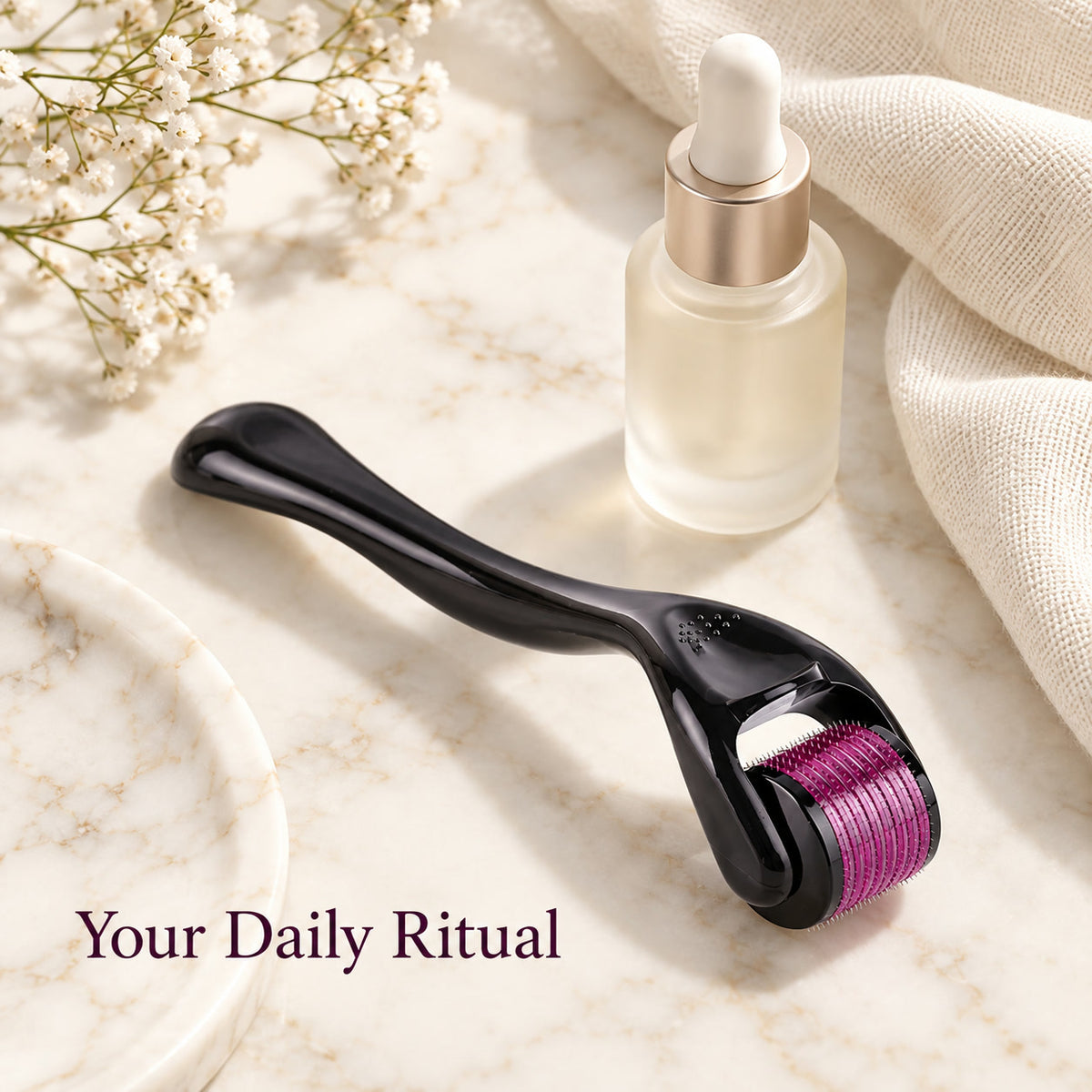 Alsunu Titanium Micro-Needling Derma Roller - styled in-use context