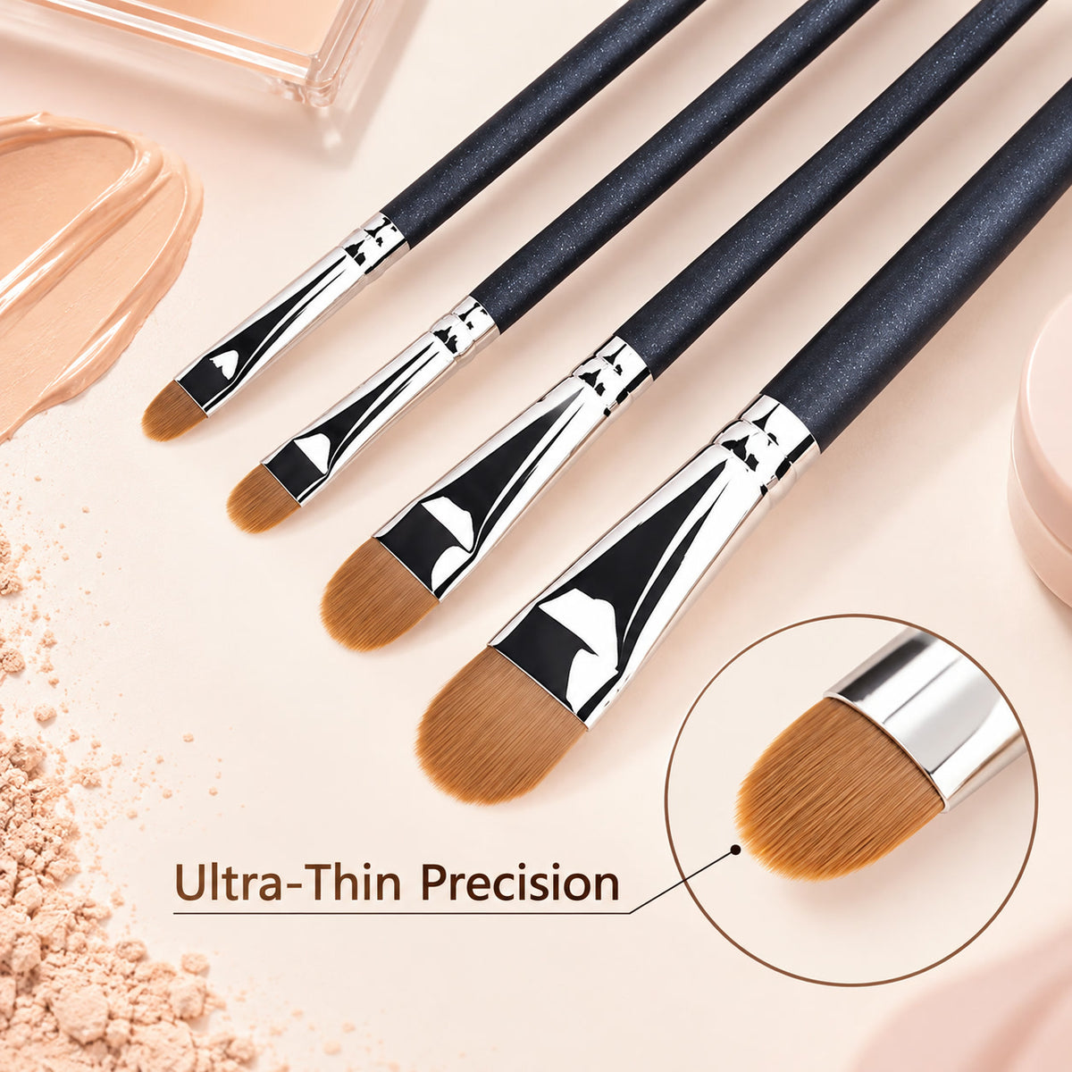 Alsunu concealer brush set, sizes compared
