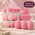 Alsunu 12-piece pink makeup sponge set with beauty sponges, mini sponges, triangle powder puffs and cushion puffs