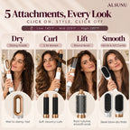 Five attachments to dry, curl, lift and smooth, plus three heat settings: low 142°F, mid 205°F, high 280°F