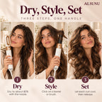 How to use the Alsunu 5-in-1 hair styler in 3 steps: dry with the nozzle, style with a barrel, let curls cool and set