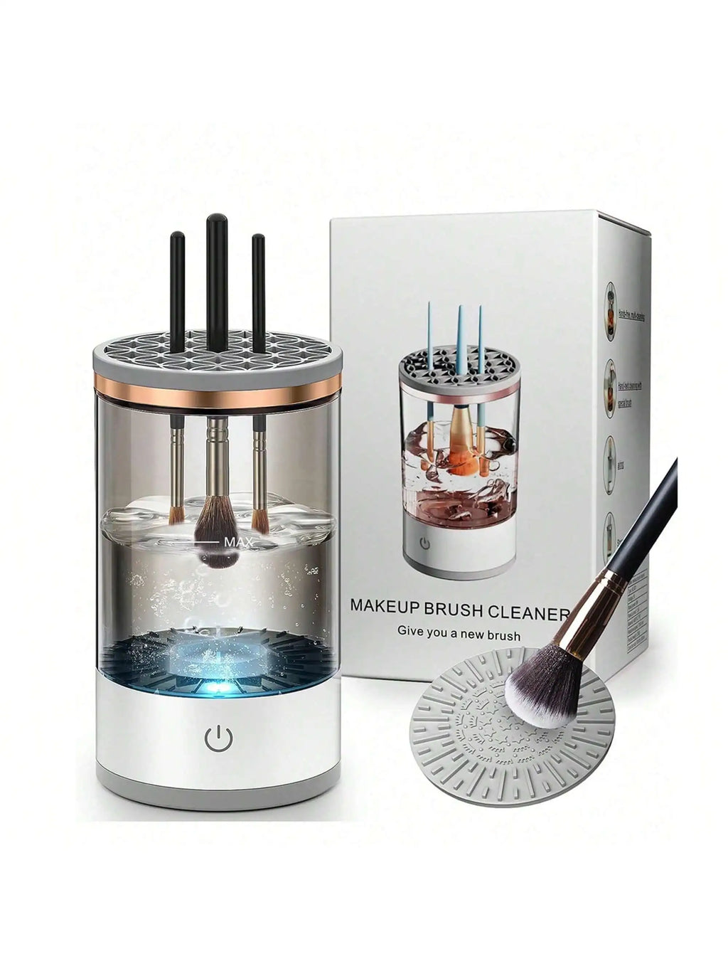 Electric makeup brush cleaner and silicone cleaning mat