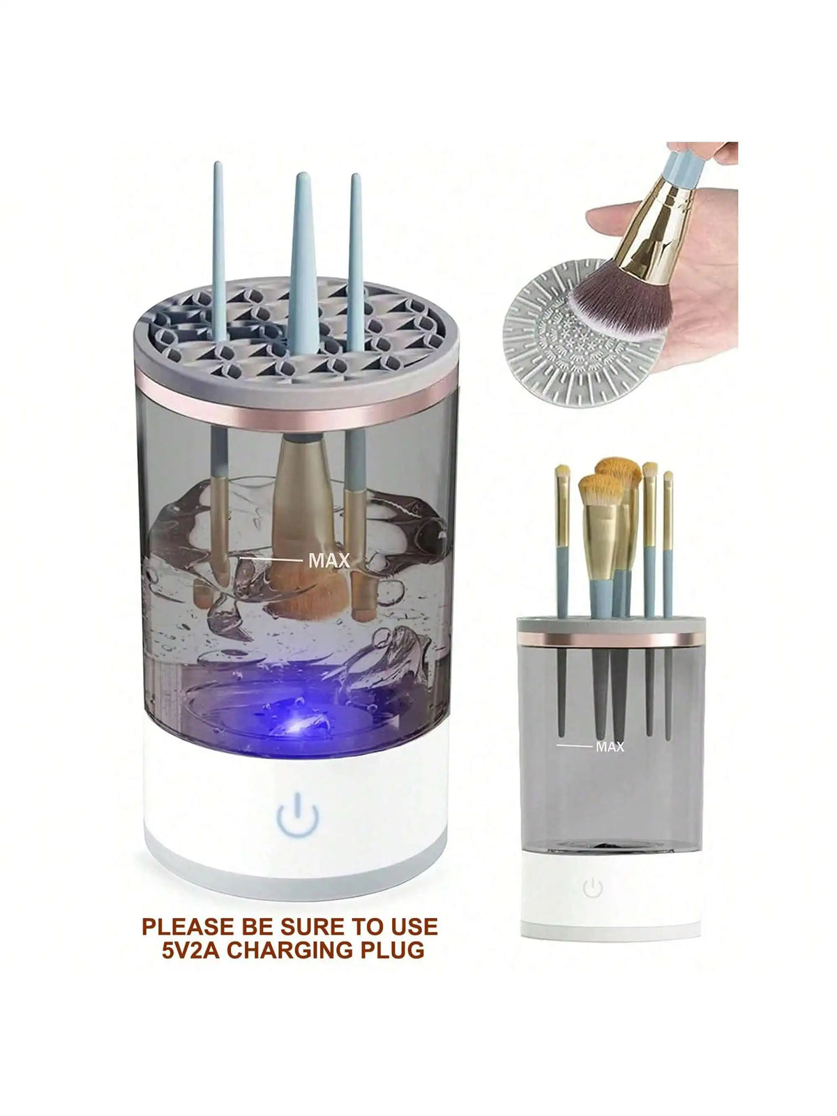 Brushes spinning in the clear tank below the MAX line