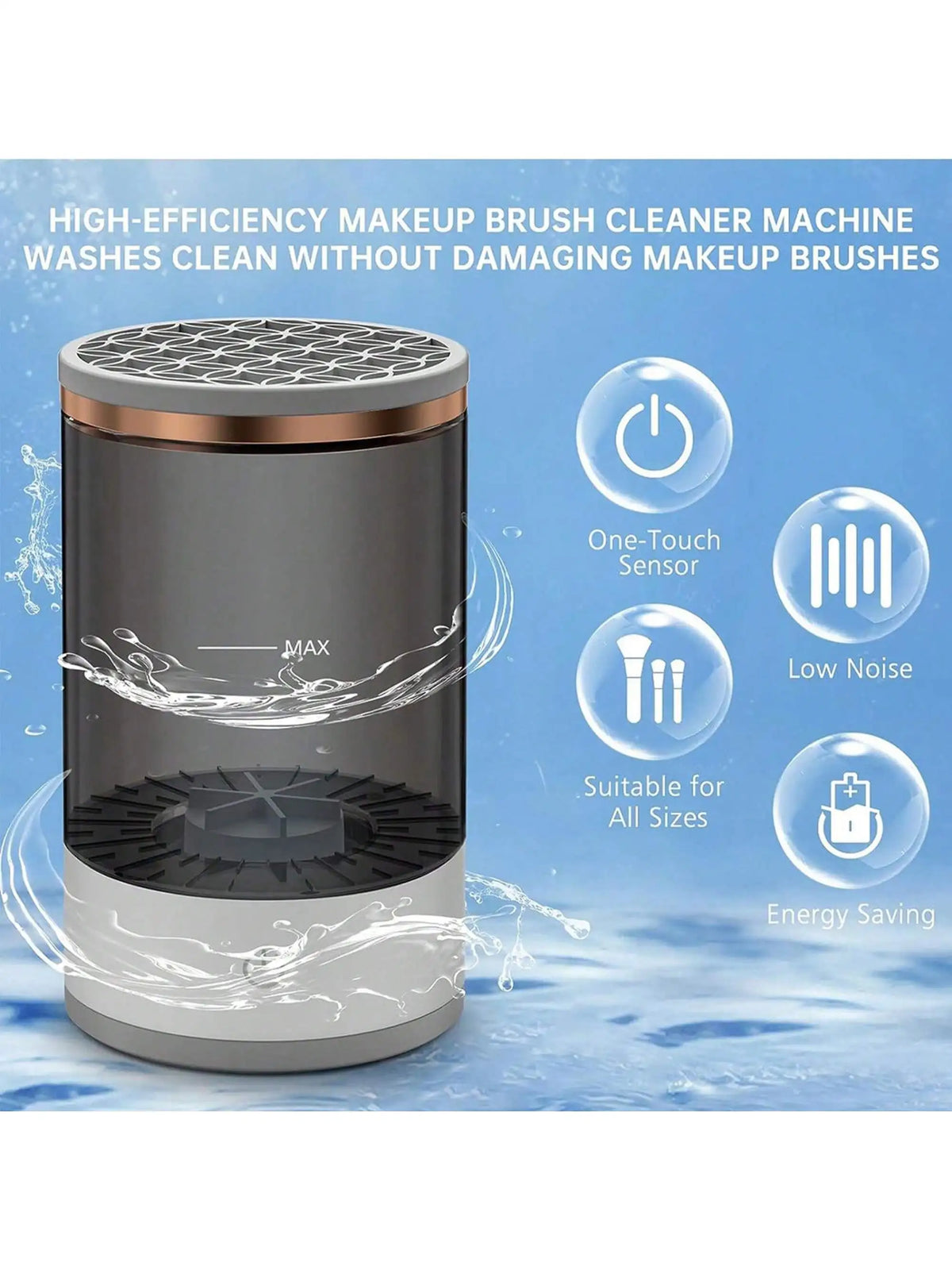 Brush cleaner features: one-touch button, low noise, fits all brush sizes