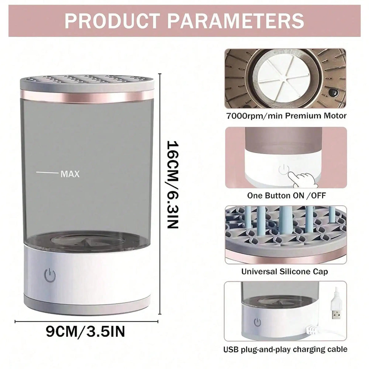 Brush cleaner product dimensions and parts