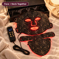 Alsunu LED face and neck mask in bendable silicone glowing red, with separate neck panel and handheld controller