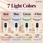 Seven LED light colors of the neck and face massager: red, blue, green, yellow, purple, cyan and white