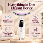 LED neck and face massager features: 7 LED colors, warming and vibration, wide neck and jaw head, LCD display