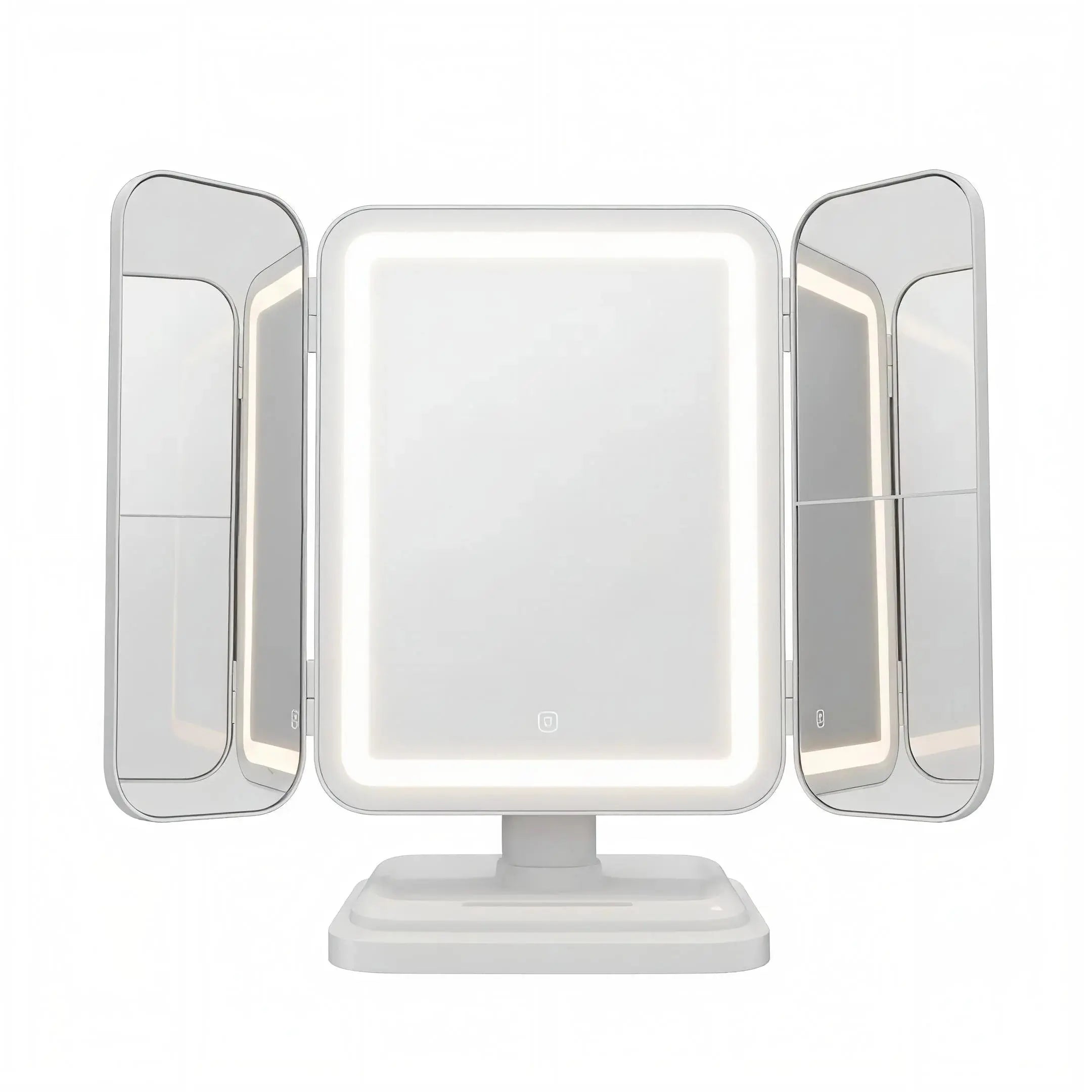 Alsunu trifold LED makeup mirror with adjustable lighting displayed on a clean white background
