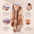 Curved foundation brush features: curved design, streak-free application, soft dense bristles