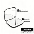 Black compact mirror with 10X magnifying side and 1X full view side