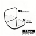 Black compact mirror with 10X magnifying side and 1X full view side