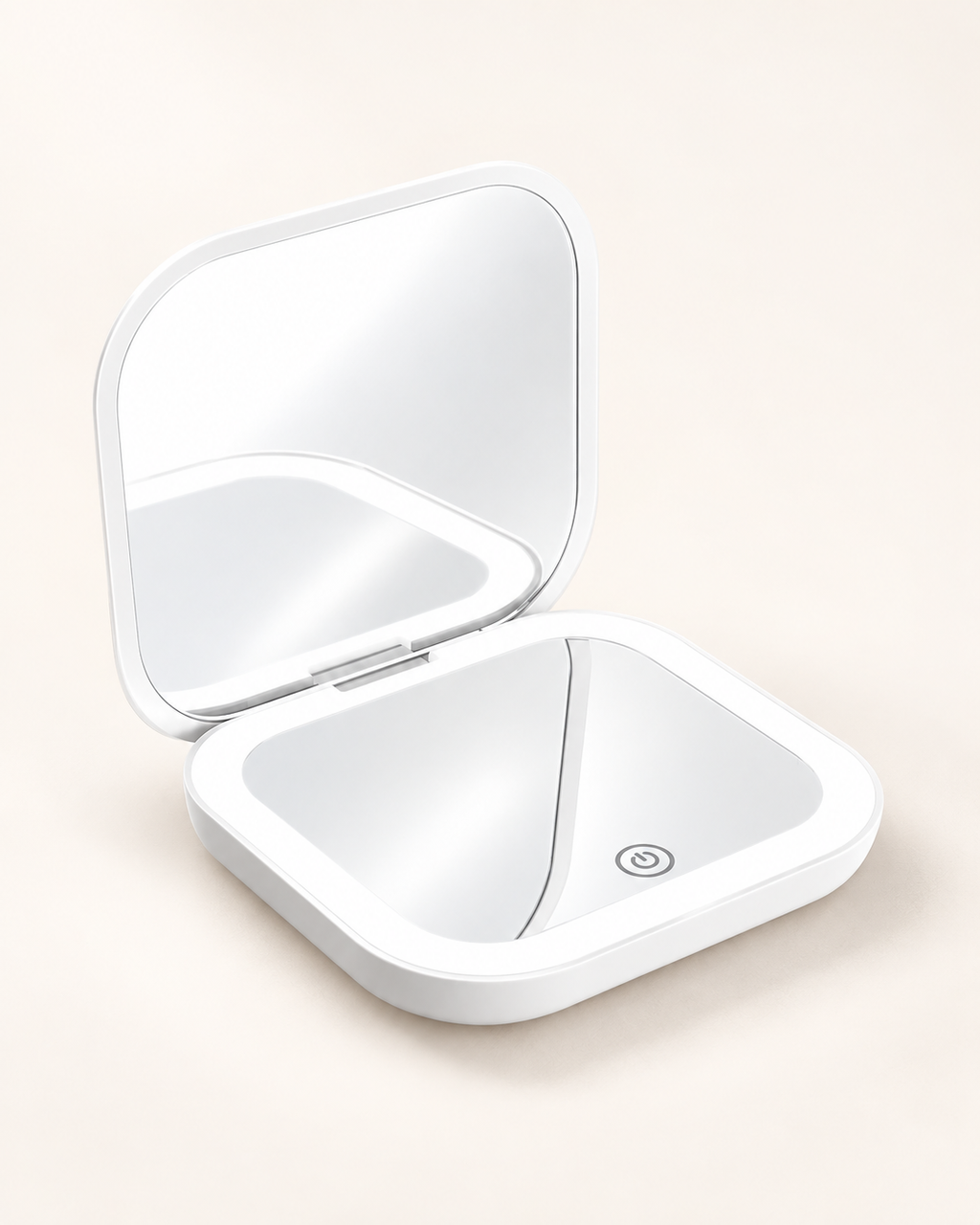 White LED compact mirror open, showing the lighted 1X and 10X mirrors