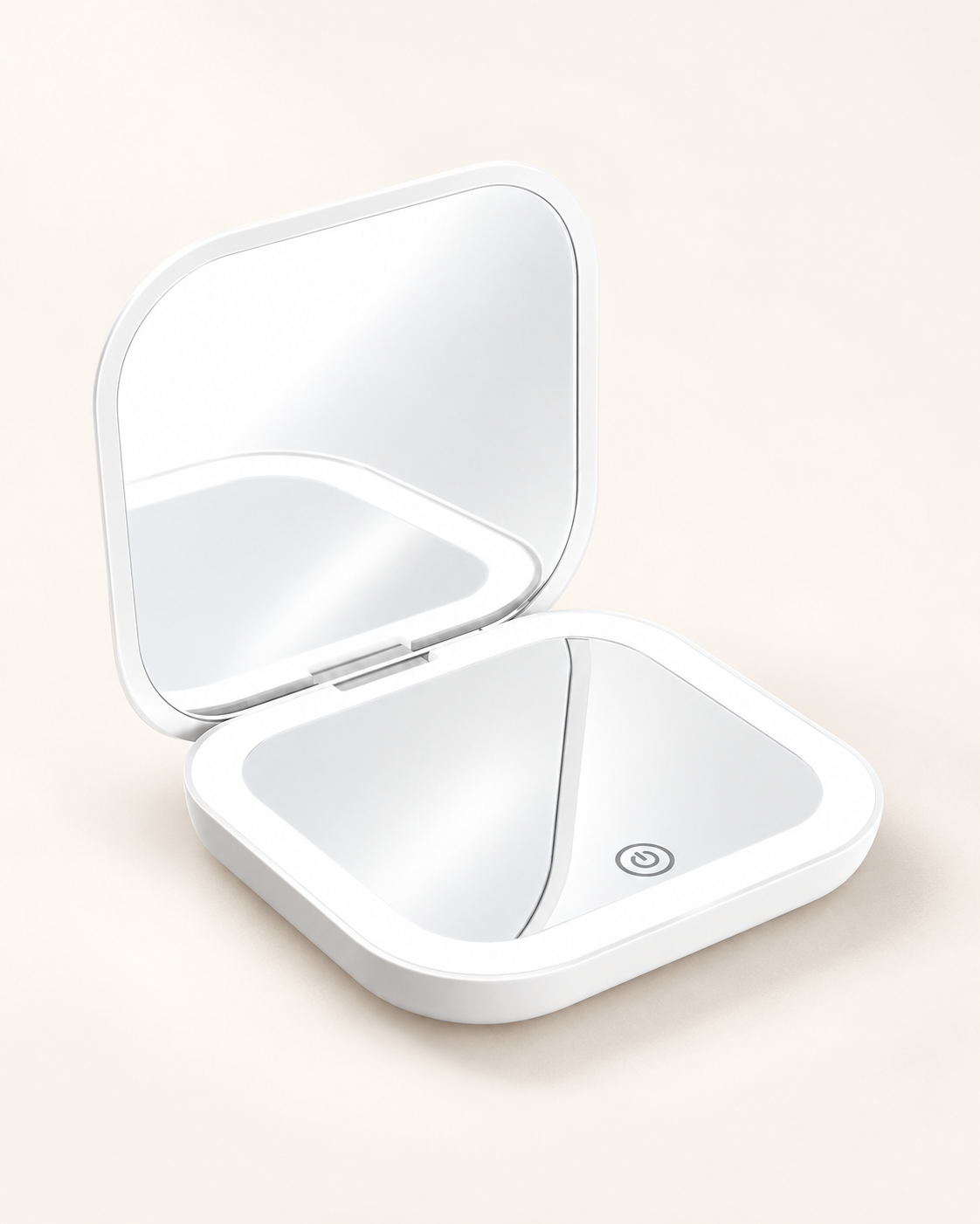 White LED compact mirror open, showing the lighted 1X and 10X mirrors