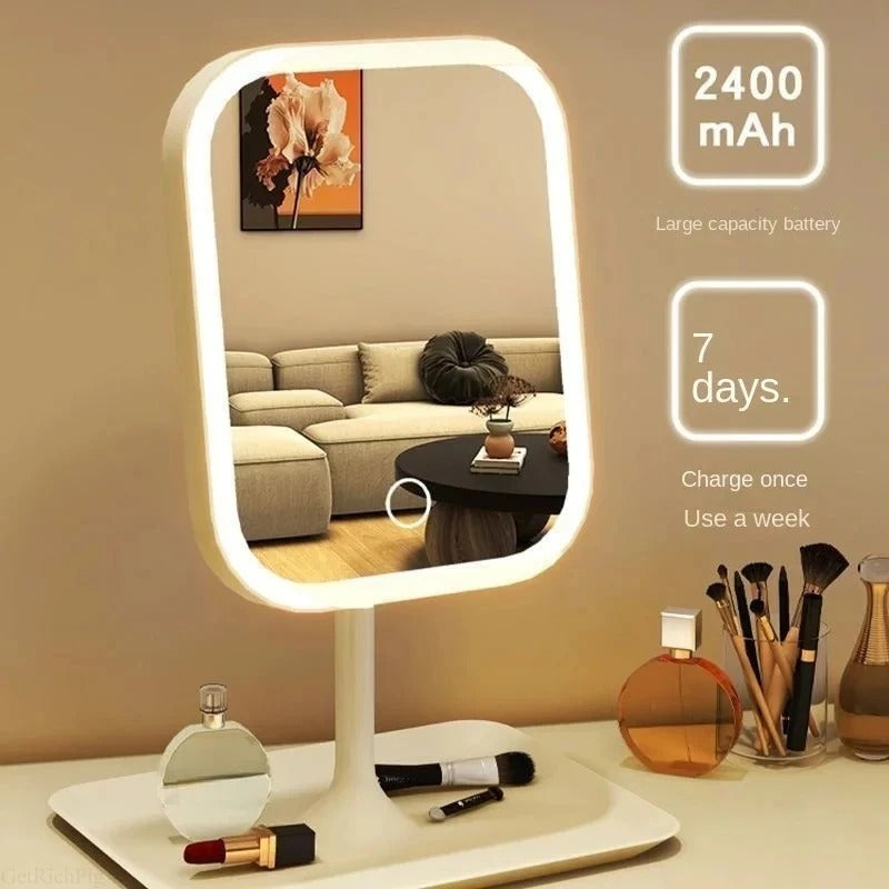 Vanity mirror with 2400mAh battery that lasts 7 days per charge