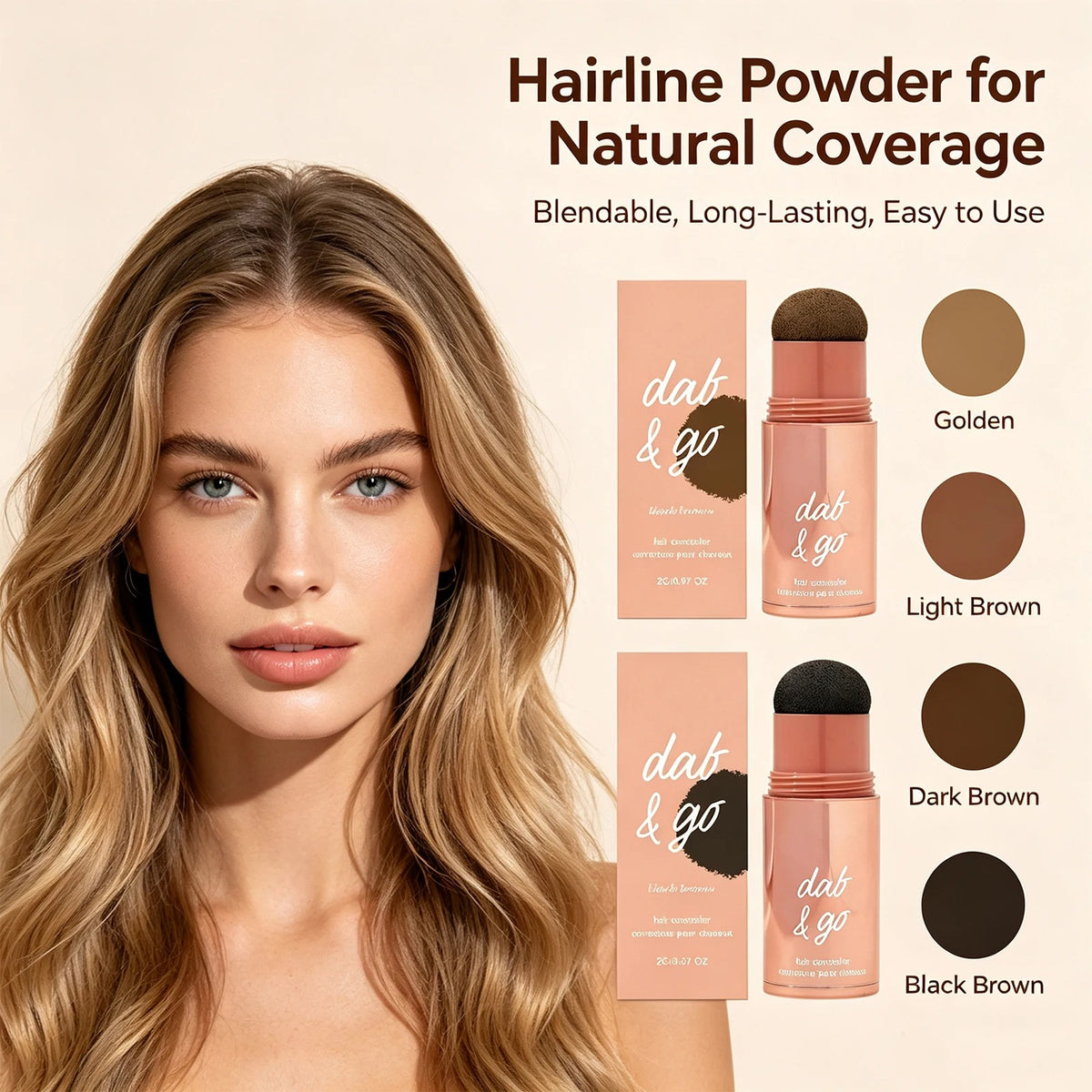 Woman with long hair next to the four hairline powder shades